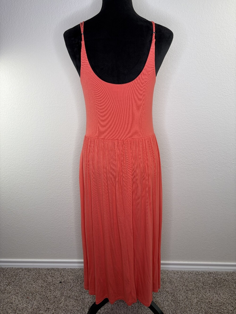 EVERY clothing Coral Orange Spaghetti Strap Flowy Bottom Scoop Neck Dress Large